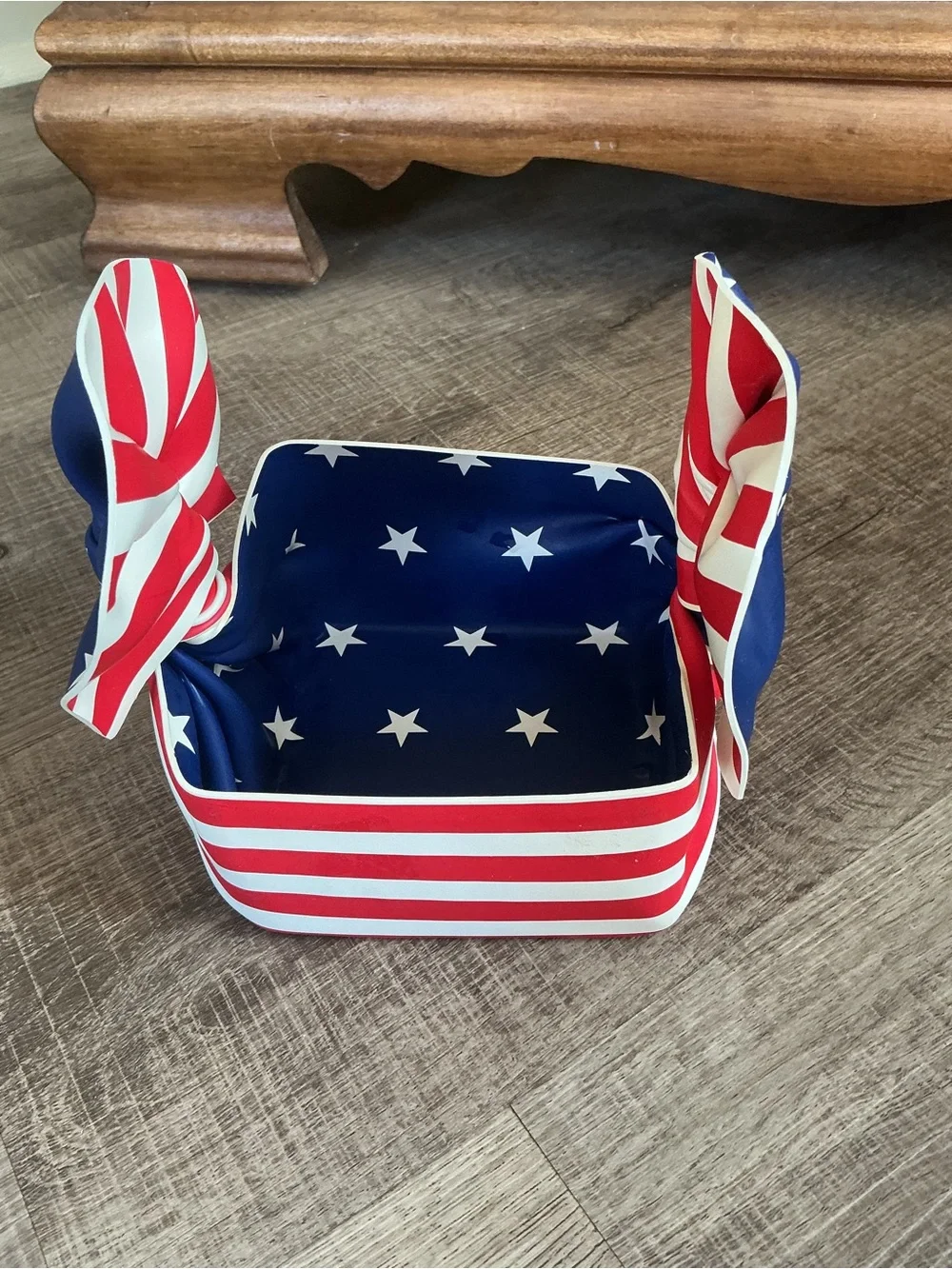 1992 C.T. Designs Square Lucite Bowl - Signed - Red & White Striped Patriotic